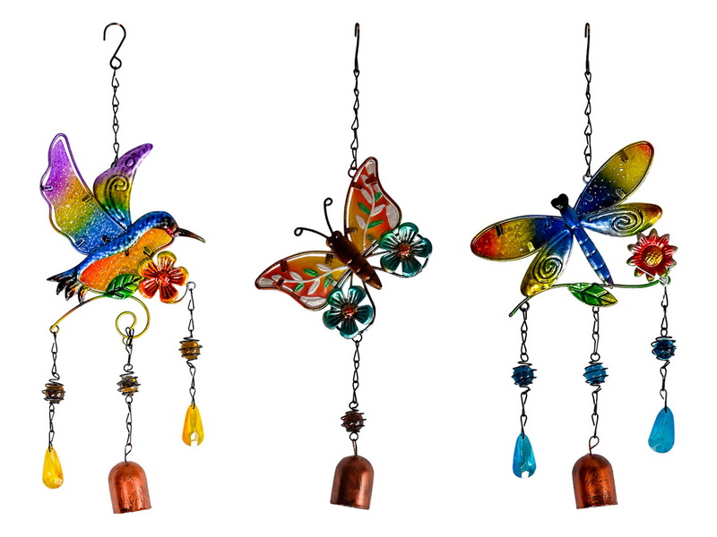 Metal & Glass Humming Bird/Butterfly/Dragonfly Bell Wind Chime